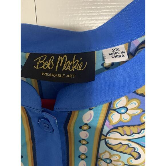 Bob Mackie Wearable Art Bombay Placement Print Button Front Shirt 2X Blue Multi - Picture 4 of 7